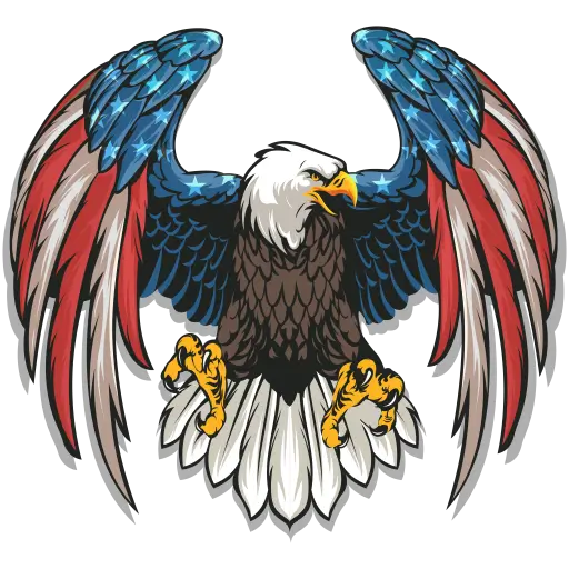 Illustration of a bald eagle with outstretched wings, default kit colored in blue and red.